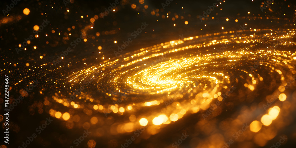 Naklejka premium Golden Swirls of Light in a Cosmic Galaxy with Sparkling Effects