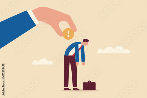 Exhausted employee recharged, power up or wind up to stimulate or motivate fatigue person concept, manager big hand turn wind up key or winder clockwork to motivate businessman office worker.