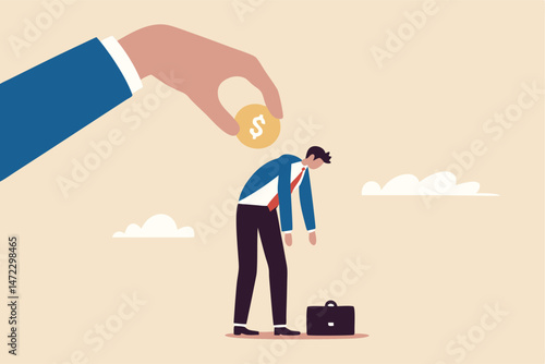 Exhausted employee recharged, power up or wind up to stimulate or motivate fatigue person concept, manager big hand turn wind up key or winder clockwork to motivate businessman office worker.