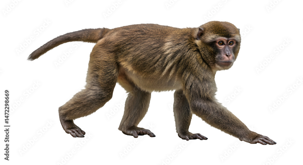 Fototapeta premium Realistic Portrait of a Barbary Macaque Walking on a Transparent Background