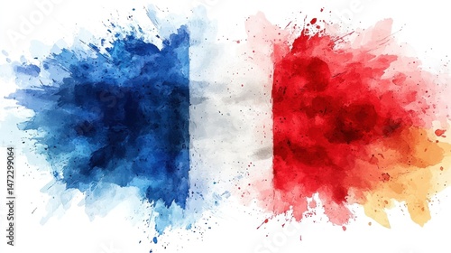 Abstract French Flag Watercolor Splashes