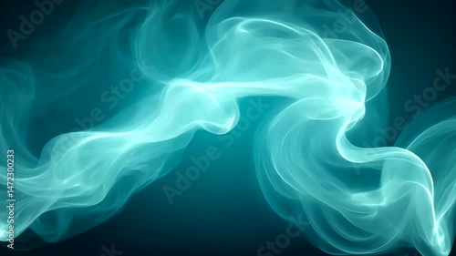 Glowing teal smoke-like wisps flow gracefully against a dark background, creating a serene and mystical abstract pattern