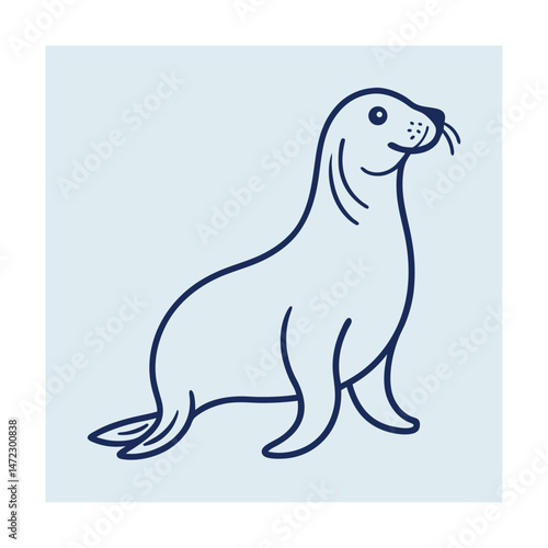 Simple outline illustration of a seal in a sitting position with a smiling expression