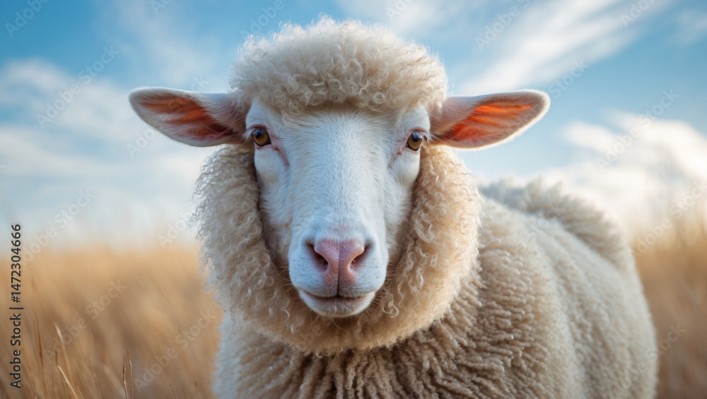 Fototapeta premium Woolly Sheep Portrait in a Natural Setting 