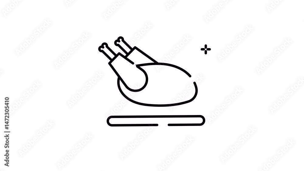 Roasted chicken line icon for food and dinner dish animation