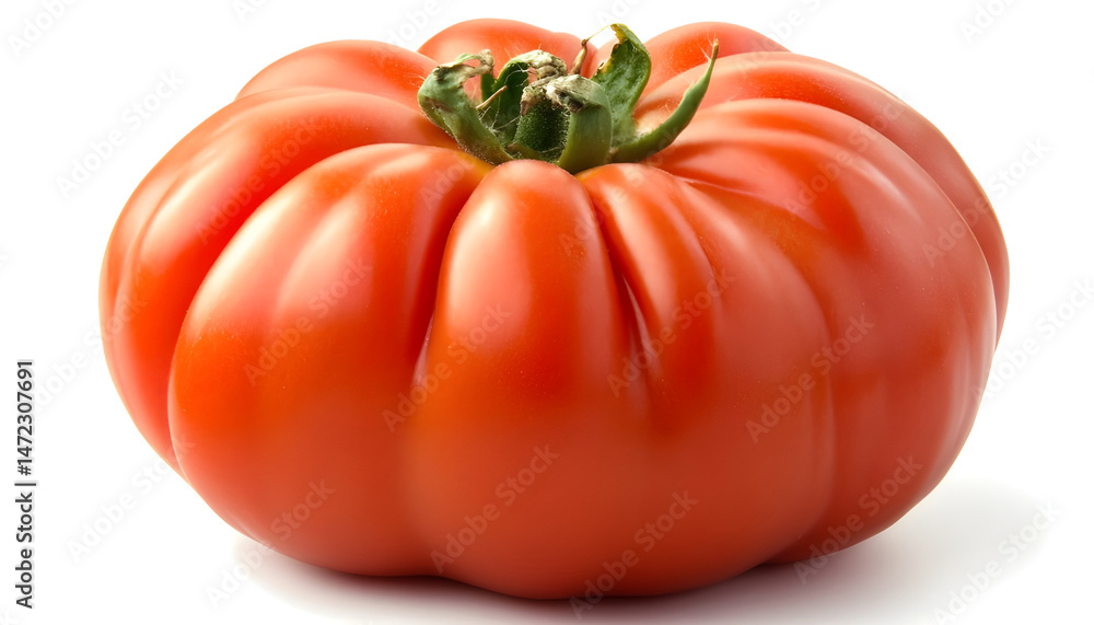 One red ripe tomato isolated on white