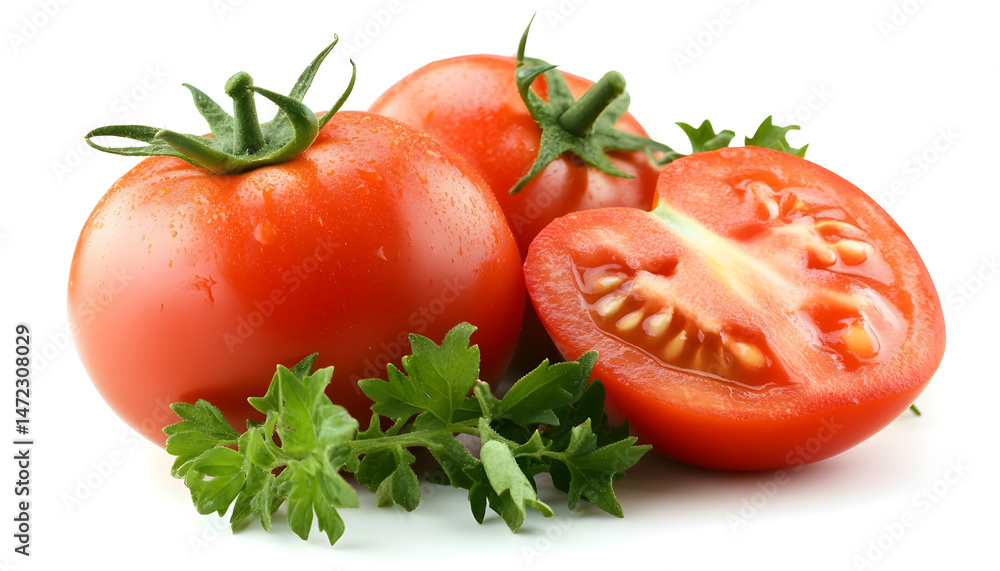 One red ripe tomato isolated on white
