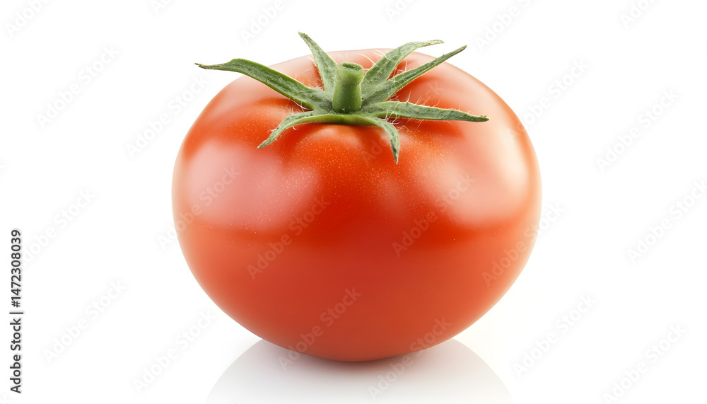 One red ripe tomato isolated on white