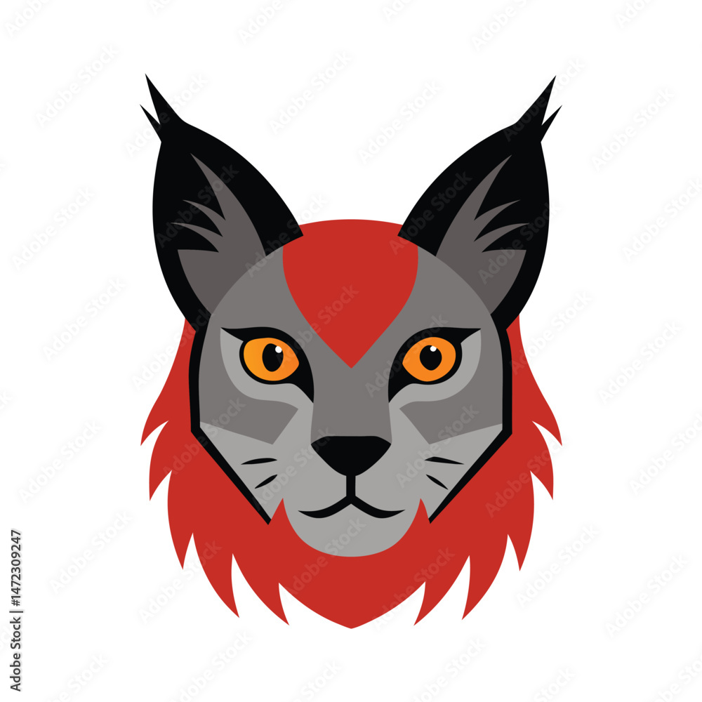 Obraz premium Stylized lynx head illustration featuring bold colors and geometric design on white background