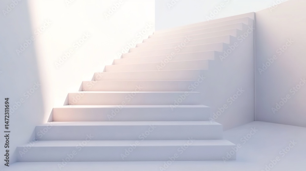 Fototapeta premium Minimalist white staircase in a corner illuminated by soft lighting.