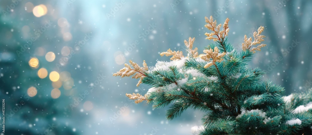Winter Snow Covered Spruce Branch Winter Snow Covered Spruce Branch