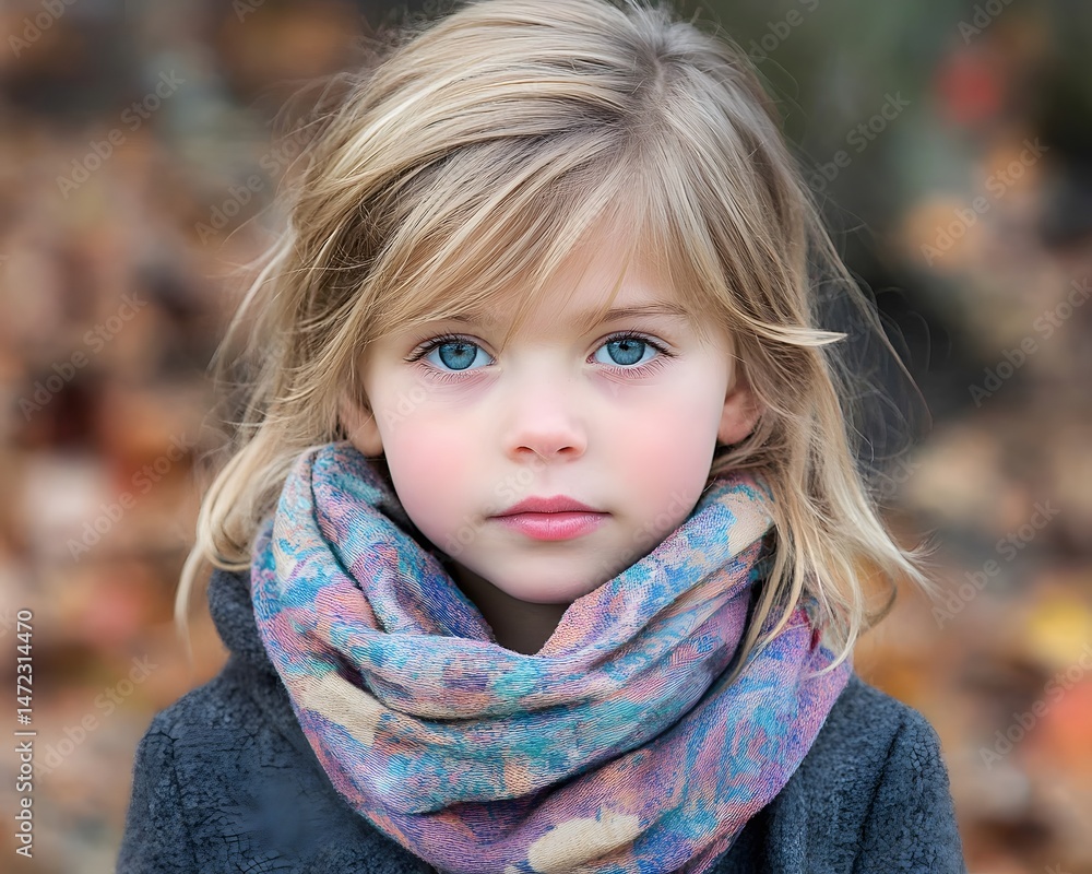 Adorable Little Girl with Blue Eyes Autumn Portrait Adorable Little Girl with Blue Eyes Autumn Portrait