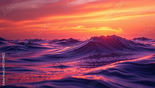 Sunset inspired abstract wave texture from orange to violet, low relief embossing and subtle metallic shimmer, rendered in 8K UHD, no visual clutter or symbols