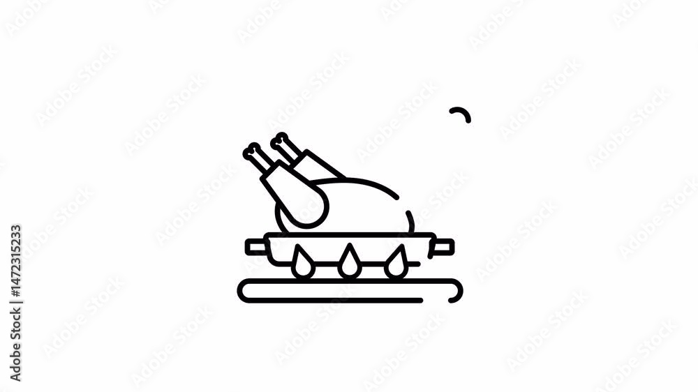 Chicken roasting line icon on stove for meal preparation animation Chicken roasting line icon on stove for meal preparation animation