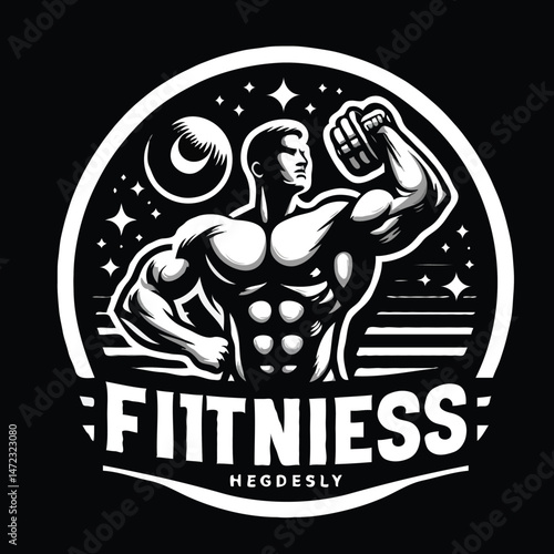 fitness and bodybuilder logo illustration black