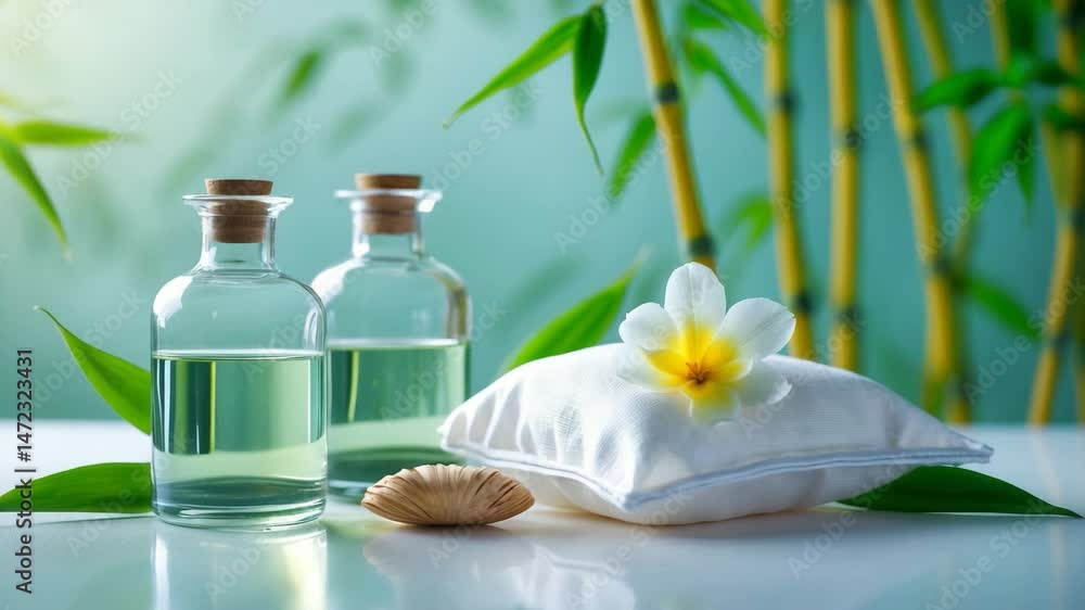 View of spa-themed items against a vibrant background. View of spa-themed items against a vibrant background.