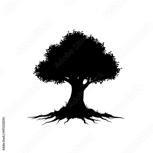 Detailed tree silhouette evoking organic growth and natural patterns in stark contrast