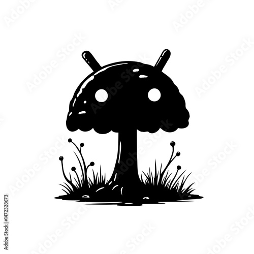 Stylized anthropomorphic form in monochrome digital illustration vector design
