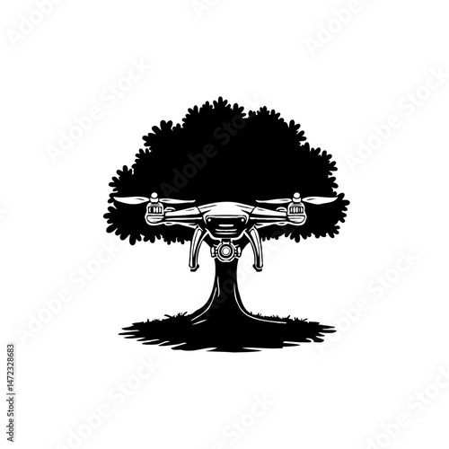 Symbolic rendition of nature and technological interaction in black and white