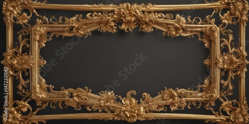 Intricate gold scroll frame with floral accents  Classic vintage design , background texture, pattern, scroll