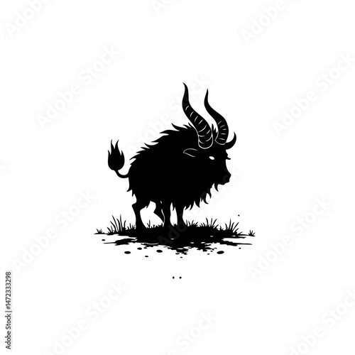 Mystical black silhouette of horned beast, a symbol of untamed nature
