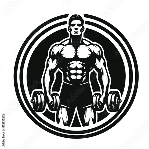 fitness and bodybuilder logo illustration black