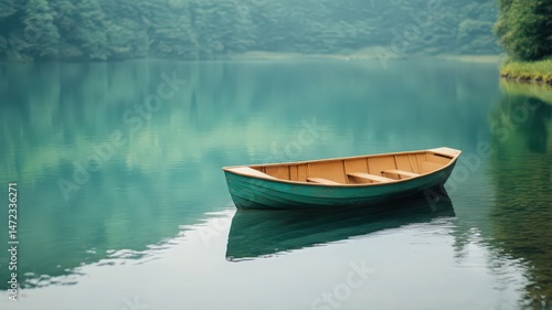 Solitary Paper Boat on Teal Lake