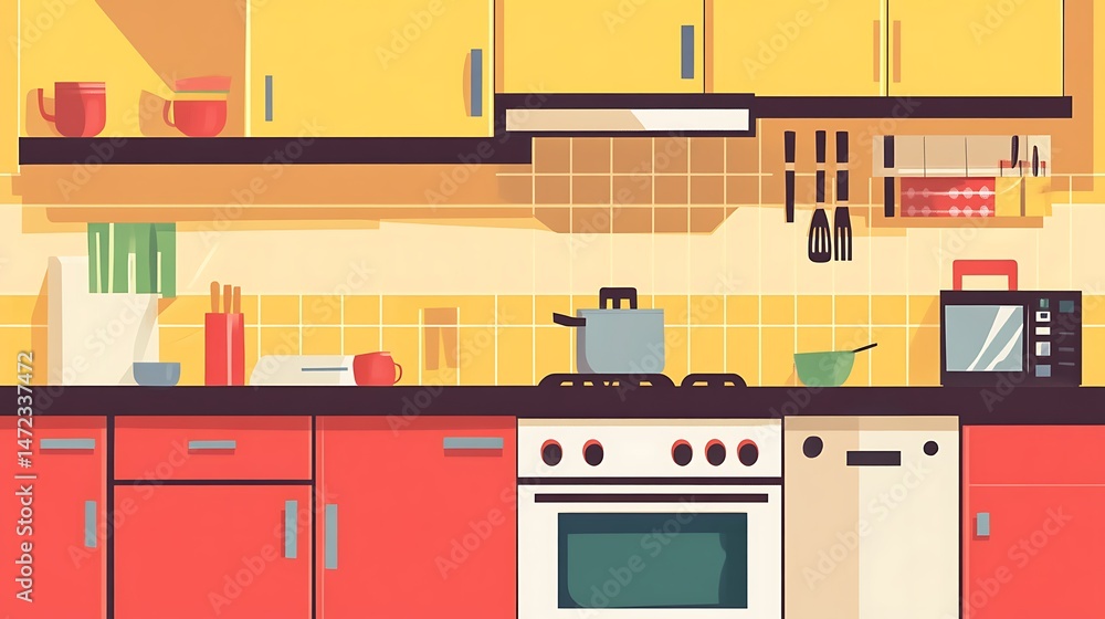 Retro Kitchen Interior Design. Retro Kitchen Interior Design.