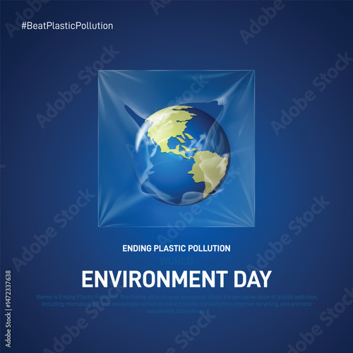 world environment day 2025. world environment day creative poster, banner, postcard, social media post, template, greetings card, background, backdrop, cover design etc. Ending Plastic Pollution