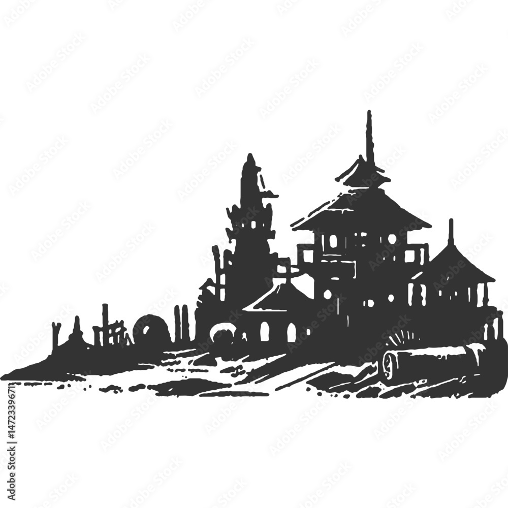 Fototapeta premium Withering Worlds Vintage Illustration Vector