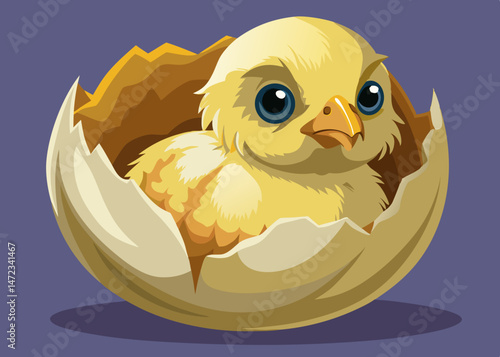 Adorable Baby Chick Emerging from Cracked Eggshell