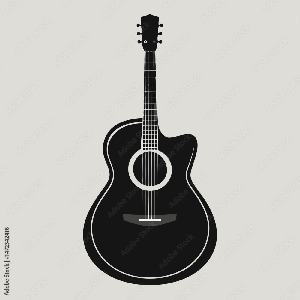 Obraz premium Black Acoustic Guitar Illustration Simple Design Music Instrument