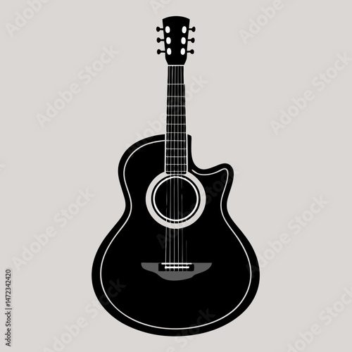 Black Acoustic Guitar Illustration Simple Design Music Instrument