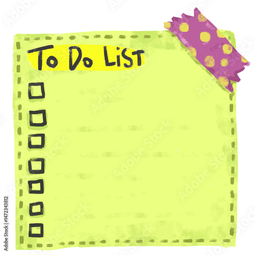Cute blank empty space to do list green purple pastel color sticky notes post it paper notepad for text kids doodle crayon hand drawn watercolour illustration clipart sticker journal planner design
