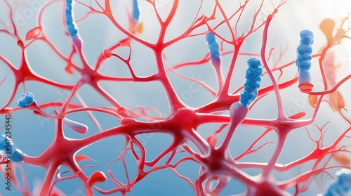 Abstract red and blue arterial network isolated on transparent background