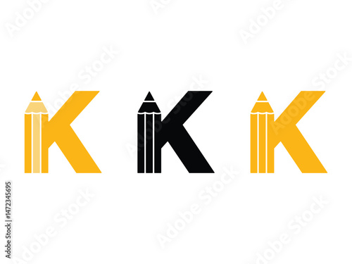 creative initial letter K pencil symbol icon design vector isolated transparent background