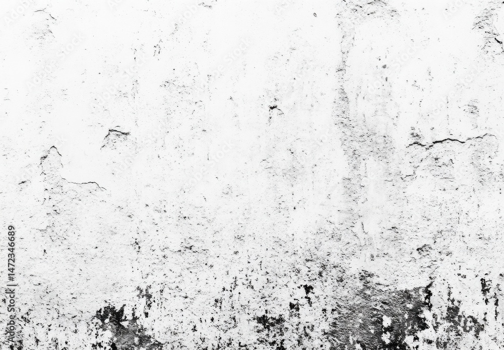 Grunge texture: Distressed white wall with black speckles and cracks, showing aged, weathered surface ideal for design overlays and backgrounds. : Generative AI Grunge texture: Distressed white wall with black speckles and cracks, showing aged, weathered surface ideal for design overlays and backgrounds. : Generative AI