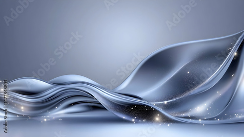 Elegant, flowing silver fabric with subtle sparkle, creating a luxurious, wavy backdrop