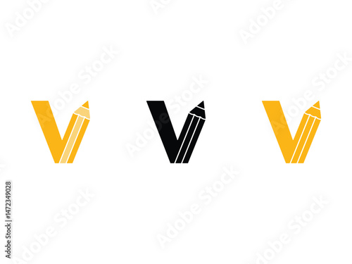 creative initial letter V pencil symbol icon design vector isolated transparent background