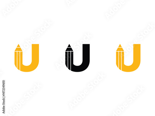 creative initial letter U pencil symbol icon design vector isolated transparent background