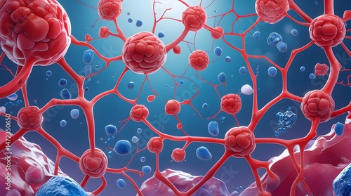 Abstract red and blue arterial network isolated on transparent background