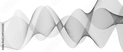 Abstract monochromatic wave pattern with smooth, flowing curves. Shades of grayscale, from light to dark, with subtle gradients. Modern minimalistic aesthetic  digital backgrounds