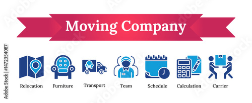 Moving Company Icons - glyph bold blue fill icon set - relocation services, moving businesses, logistics, delivery services