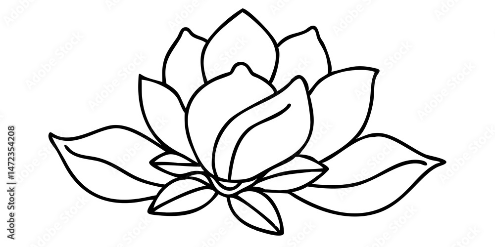 Fototapeta premium Magnolia Flower with Leaves Illustration, Elegant Floral Design, Blooming Magnolia and Green Foliage