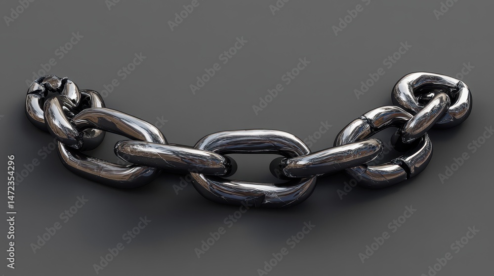 Fototapeta premium Fragmented Metal Link: 3D Representation of Separation and Strength in an Isolated Chain