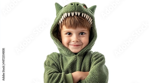 Wallpaper Mural Child in a dinosaur costume, smiling, arms crossed Torontodigital.ca