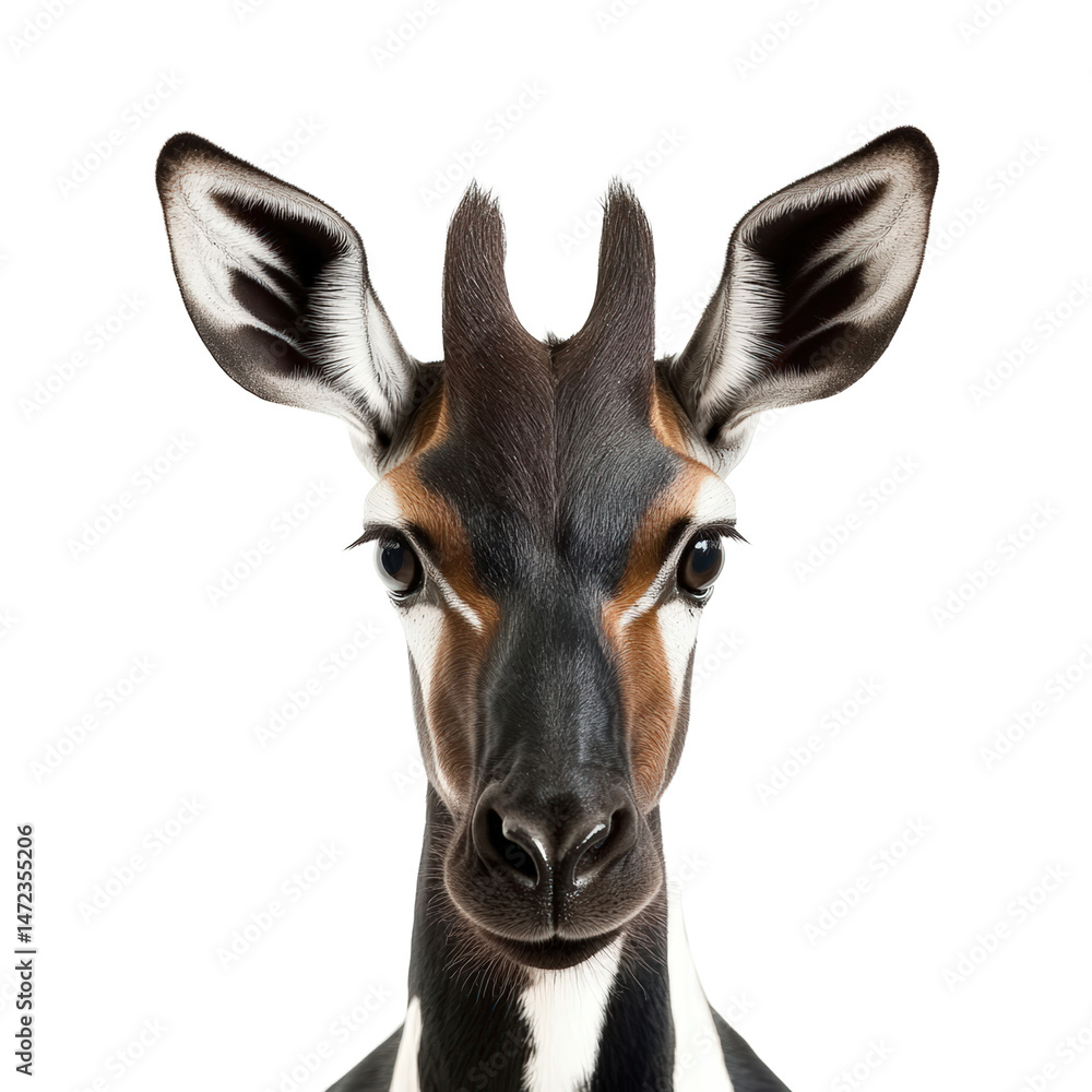 Fototapeta premium Isolated Okapi Portrait on White Background in High Fidelity Style
