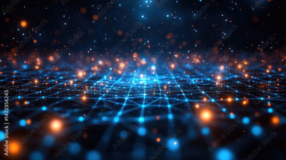 Abstract digital network technology background with glowing particles Abstract digital network technology background with glowing particles