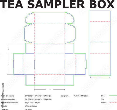 Tea Sampler Box Design Template Dimensions, Dielines, and Packaging