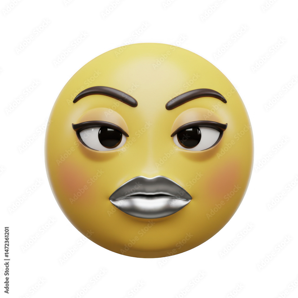 Fototapeta premium Emoji face with silver lips isolated on transparent background